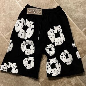 Black Shorts with White Graphic Print